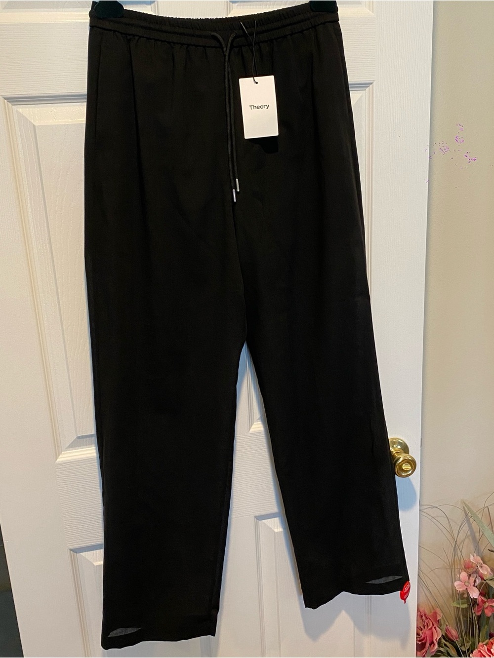 NWT Theory Drawcord Pull On Lightweight Wool Pants Black Size S MSRP $315